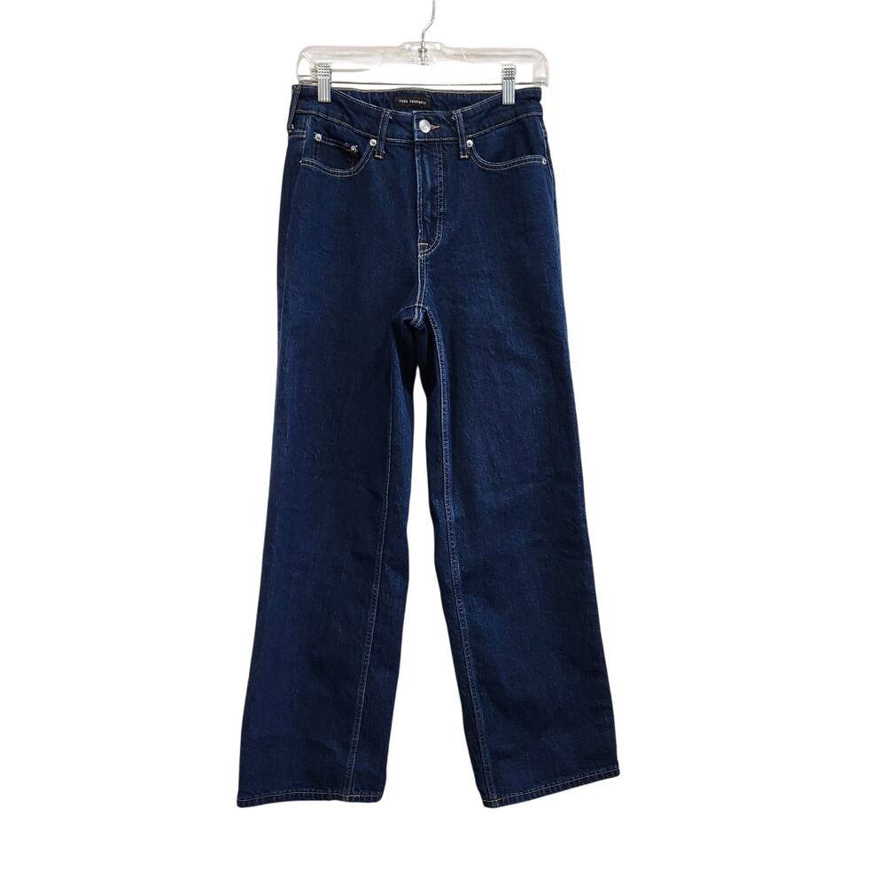 Free Assembly High Rise Full Wide Straight Leg Pockets Denim Blue Size 6